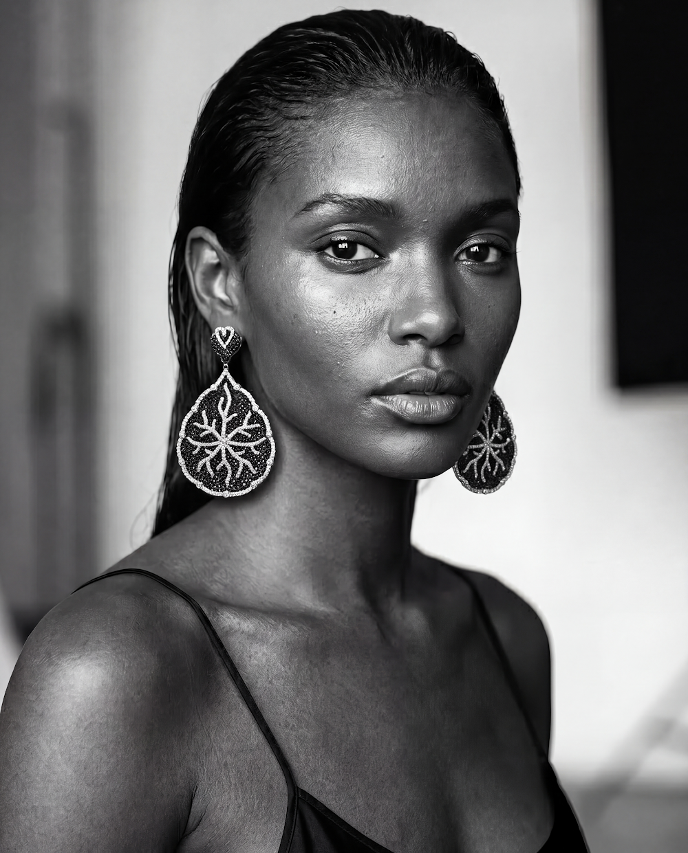 Black-White Snowflake Earrings