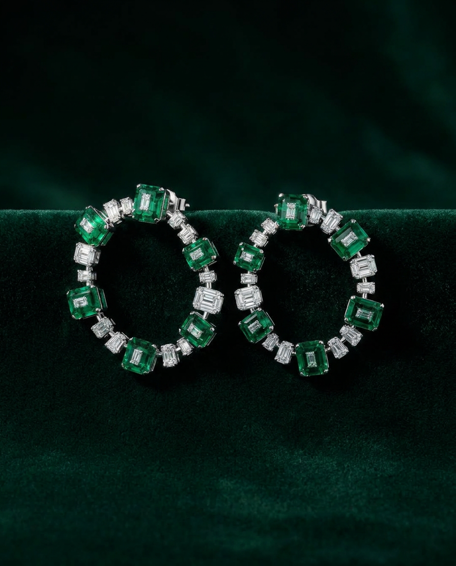 Green & White Hoop Earrings